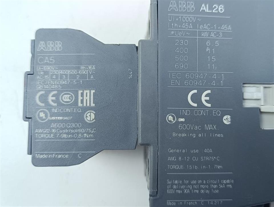 ABB AL26-40-00 Leistungs-Schütz + CA5-31M Hilfsschaltblock TOP ZUSTAND