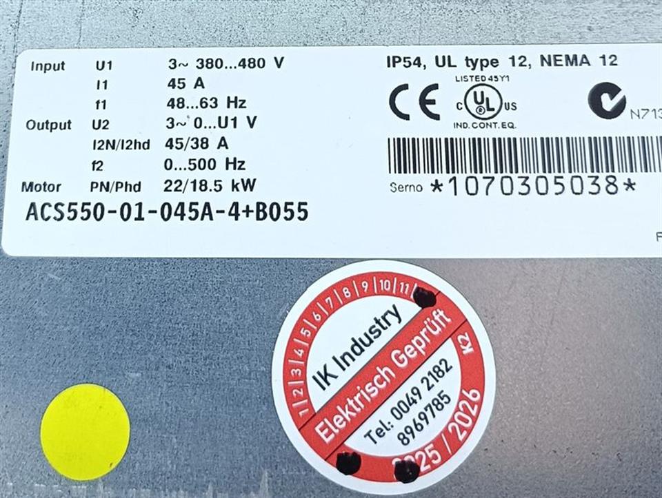 ABB Frequenzumrichter ACS550-01-045A-4+B055 45A TESTED & TOP ZUSTAND