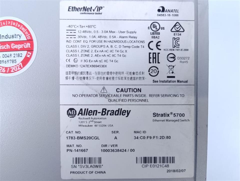 Allen-Bradley 1783-BMS20CGL PN-141667 SER.A Stratix 5700 TESTED & TOP ZUSTAND