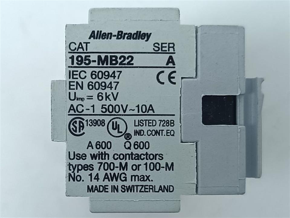 Allen Bradley Hilfskontaktblock 195-MB22 TOP ZUSTAND