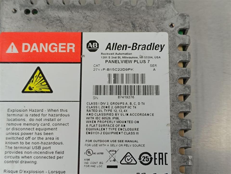 Allen Bradley PanelView Plus 7 2711P-B15C22D9PK Ser. A TESTED & GEBRAUCHT