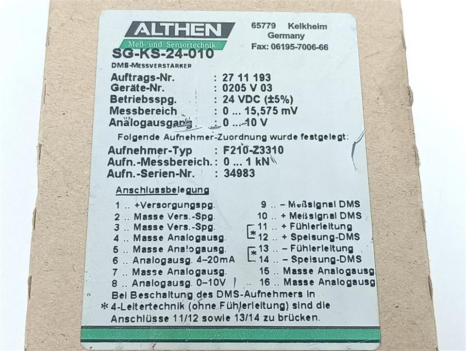 Althen SG-KS-24-010 DMS-Messverstärker SG-KS8 24VDC UNUSED & OVP