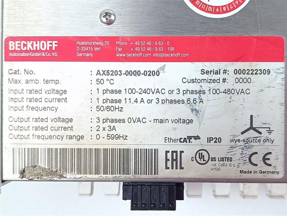 Beckhoff AX5203-0000-0200 Servo Drive 2x3A + AX5801-0200 TESTED & TOP ZUSTAND