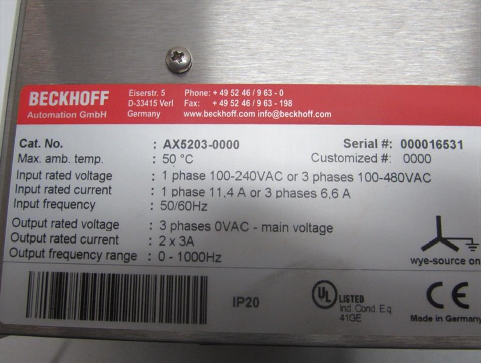 Beckhoff AX5203-0000 AX5203 Servo Drive 2x3A TESTED & TOP ZUSTAND