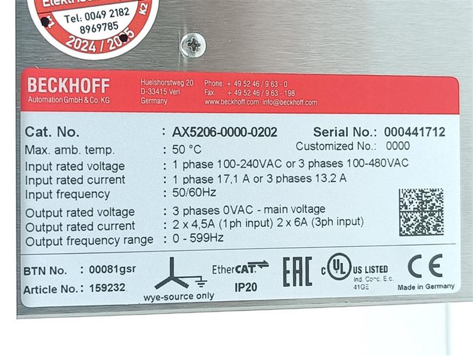 Beckhoff AX5206-0000-0202 Servoverstärker 2-kanalig AX5206 UNUSED & OVP