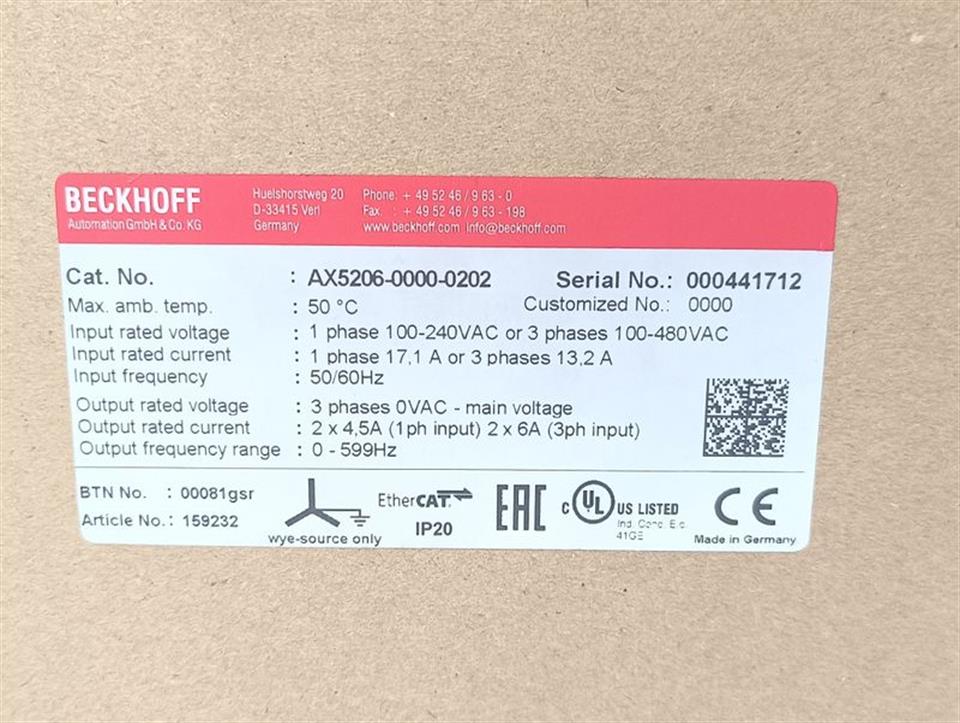 Beckhoff AX5206-0000-0202 Servoverstärker 2-kanalig AX5206 UNUSED & OVP