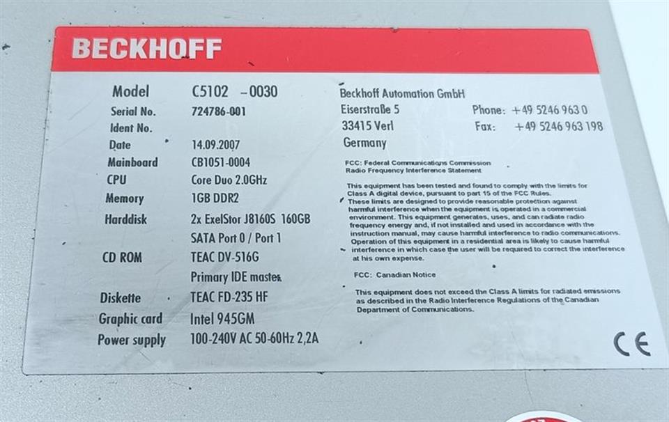 Beckhoff C5102-0030 CB1051-0004 + GeForce 9500GT FWB-PCIE1X20 BECKHOFF FC3101_4