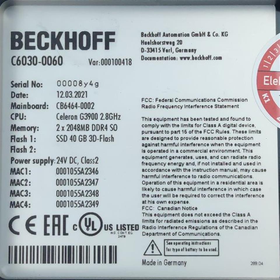 Beckhoff C6030-0060 Mainboard: CB6464-0002 TESTED & NEUWERTIG