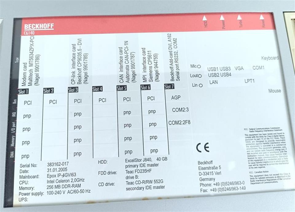 Beckhoff C6140 IPOX IP-4GVI63 SIEMENS C79040-A7520-C386-03-86 TOP ZUSTAND