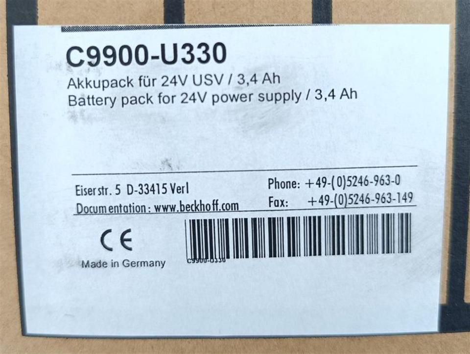 Beckhoff C9900-U330 Akkupack 24V USV 3,4Ah 120m Batterypack UNUSED & OVP