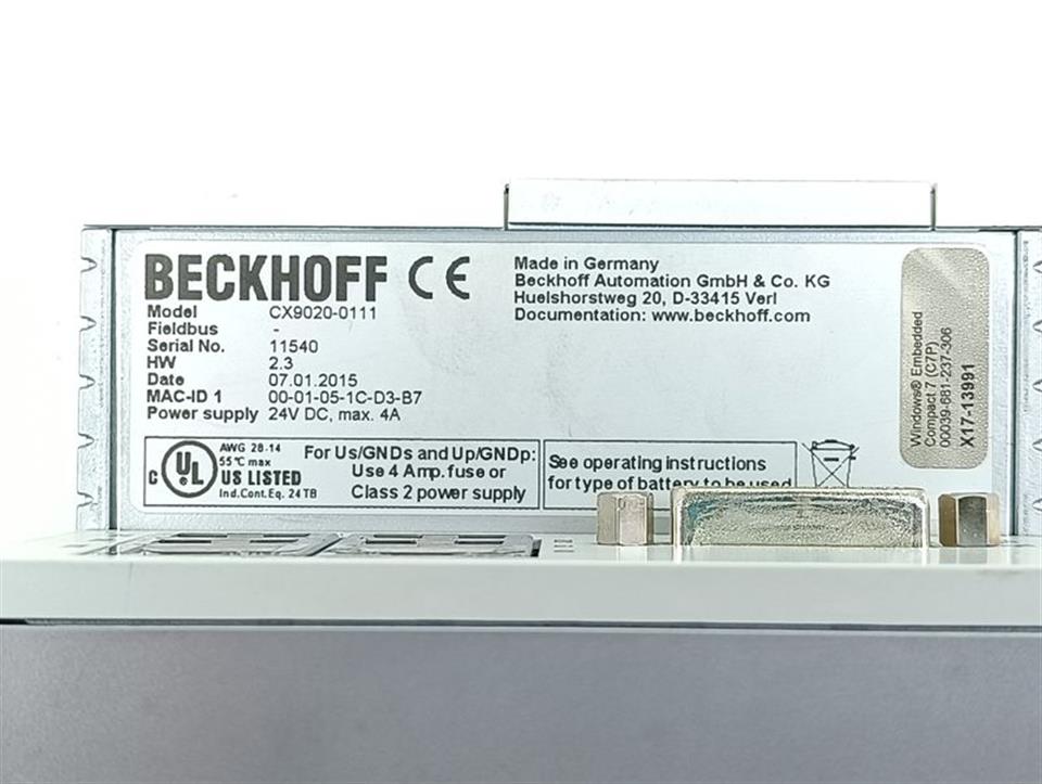 Beckhoff CX9020 CX9020-0111 24VDC 4A TOP ZUSTAND