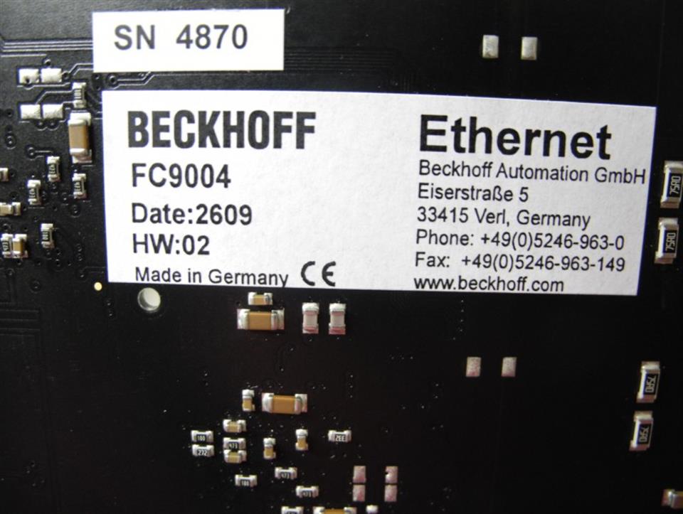 Beckhoff Ethernet FC9004 Ethernet Card HW: 02 UNUSED