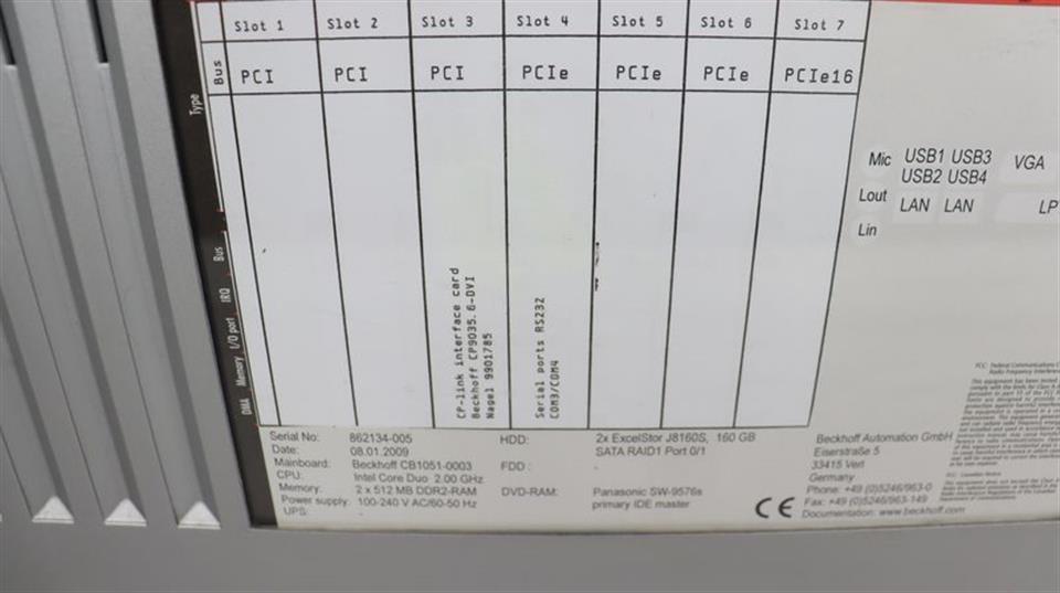 Beckhoff Industrial PC 862134-005 CB1051 G4 BECKHOFF C9900_A184.0_V3  CP9035