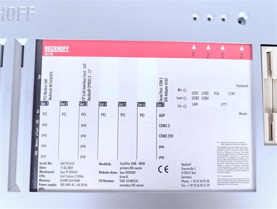 Beckhoff Industrial PC C6140 C61 40 TESTED & TOP ZUSTAND