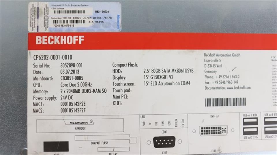 Beckhoff Panel PC 15" CP6202-0001-0010 SCHULER TESTED & NEUWERTIG