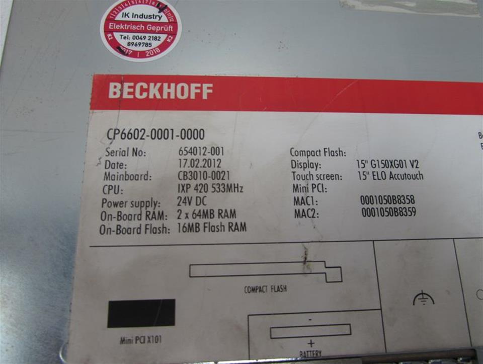 Beckhoff Panel PC 15 zoll CP6602-0001-0000 CB3010-0021 Top Zustand Tested