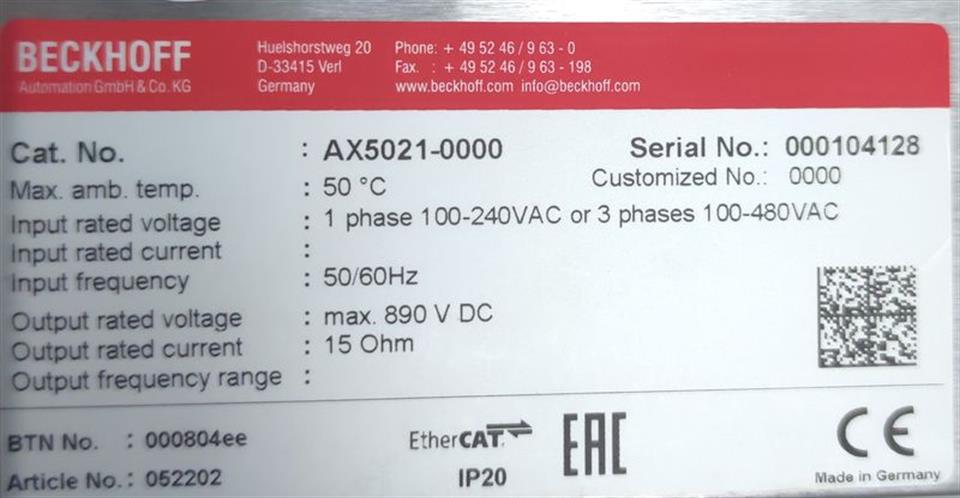 Beckhoff Servo-Drive AX5021-0000 + AX 5911 Rev.: C TESTED & NEUWERTIG