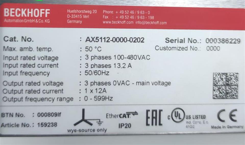 Beckhoff Servo Drive AX5112-0000-0202 + AX5911 + AX5801 Rev.C TESTED & NEUWERTIG