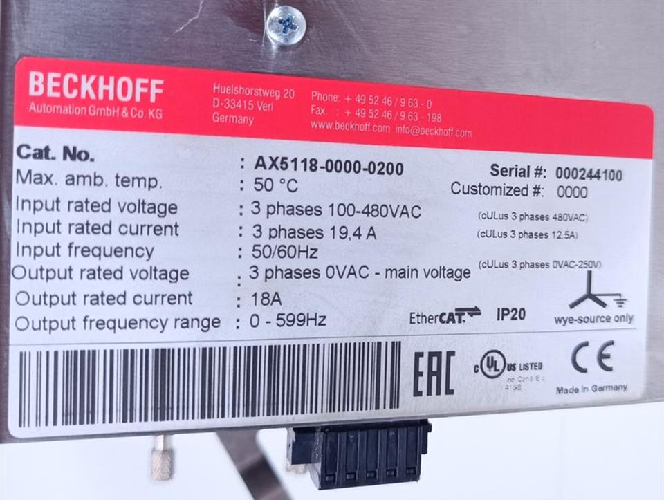 Beckhoff Servo Drive AX5118-0000-0200 + AX5801-0200 TESTED & NEUWERTIG