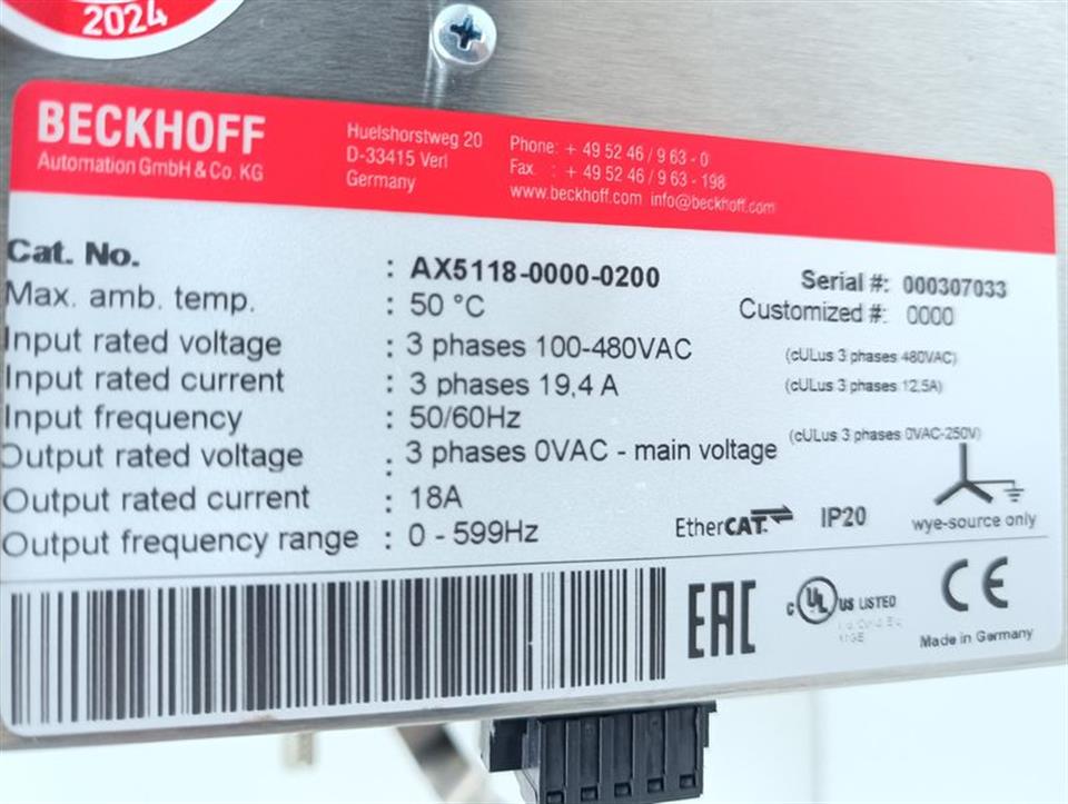 Beckhoff Servo Drive AX5118-0000-0200 + AX5801-0200 TESTED & TOP ZUSTAND