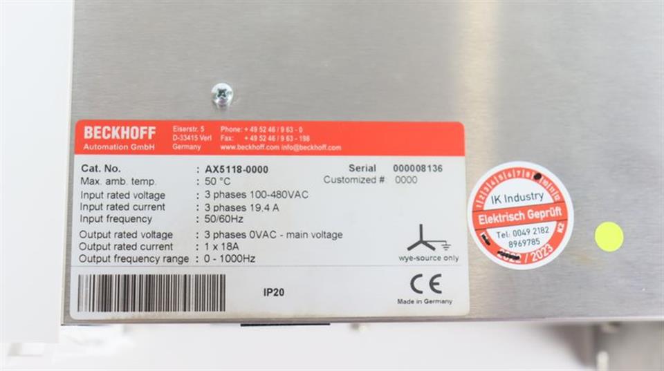 Beckhoff Servo-Drive AX5118-0000 Tested Top Zustand