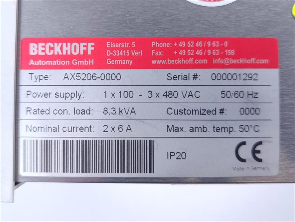 Beckhoff Servo Drive AX5206-0000 TESTED & TOP ZUSTAND