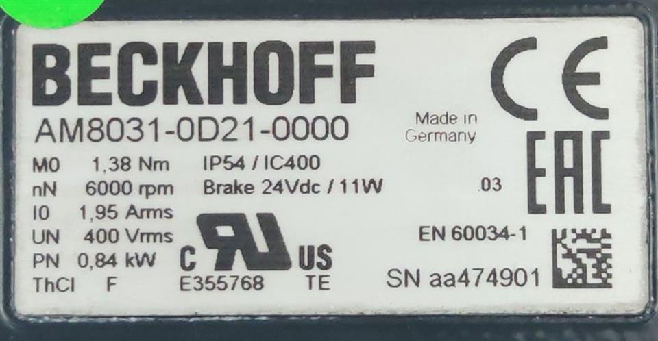 Beckhoff Servomotor AM8031-0D21-0000 NEUWERTIG