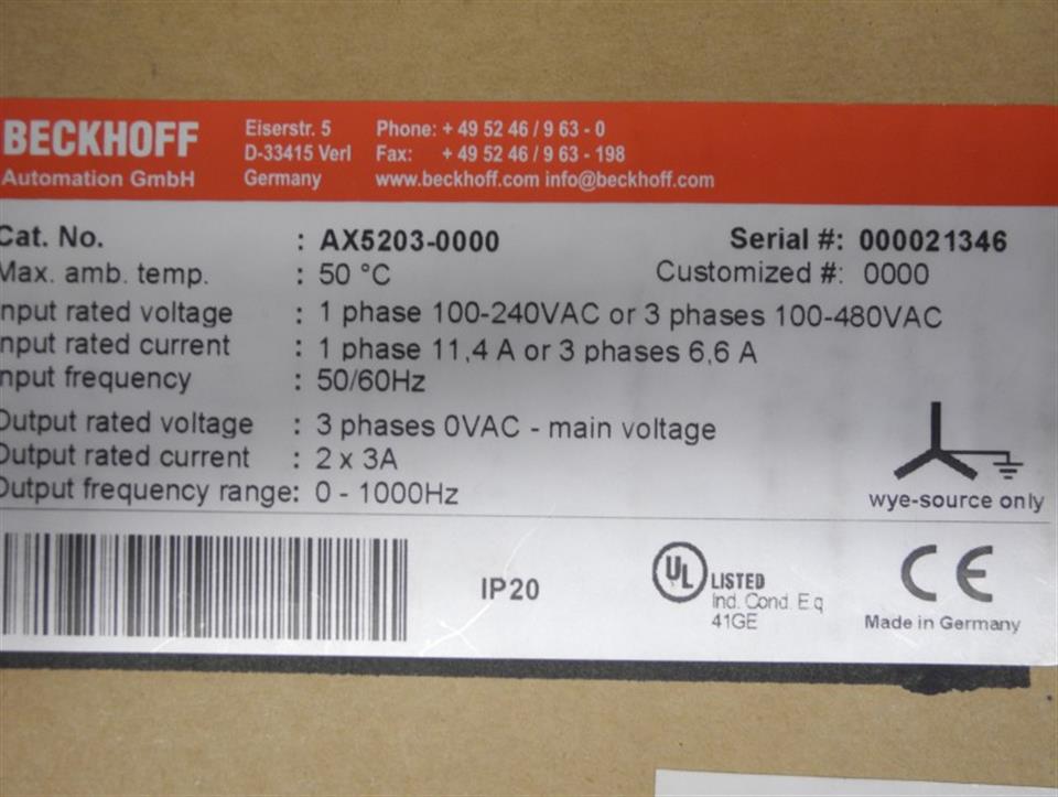 Beckhoff AX5203-0000 Digital Servo Verstärker Drive 2x3A UNUSED & OVP