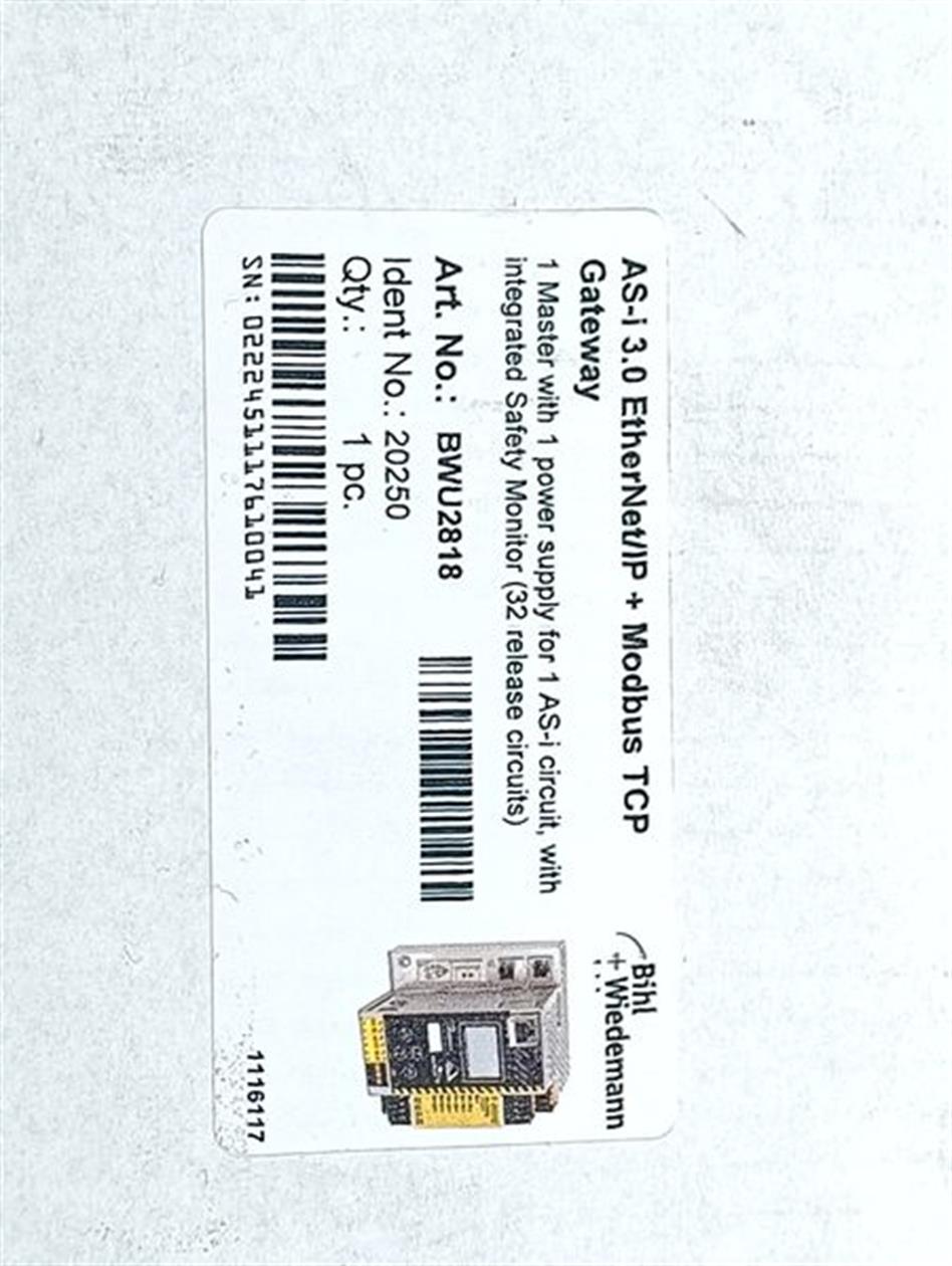 Bihl + Wiedemann BWU2818 AS-i 3.0 EtherNet/IP + Modbus TCP UNUSED & SEALED