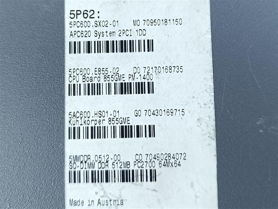 B&R Automation PC 5P62 5PC600.SX02-01 Rev M0 TOP ZUSTAND