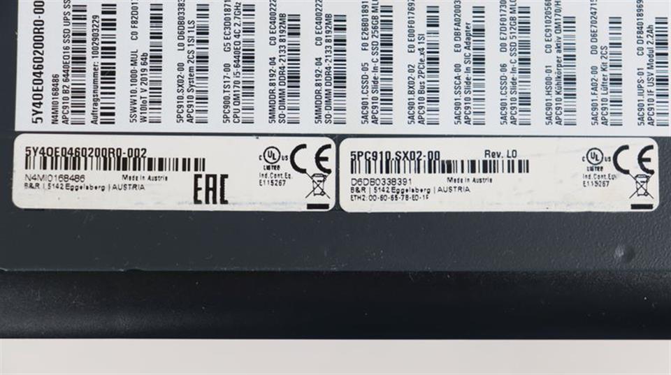 B&R Automation PC 5PC910.SX02-00 5P91:211447.004-01 UNUSED