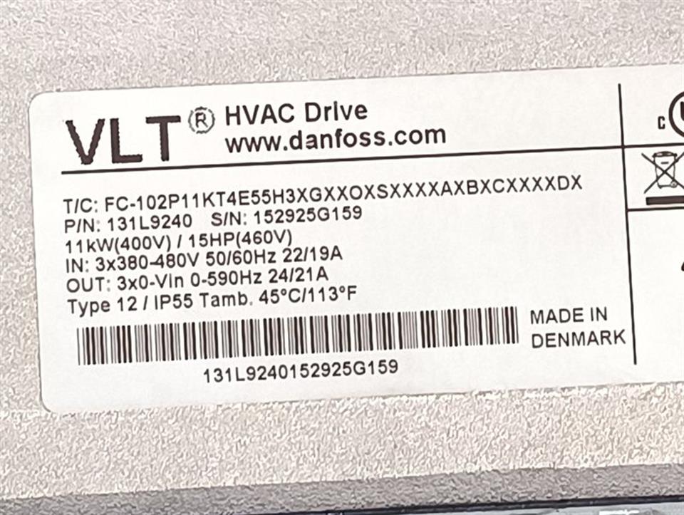Danfoss FC 102 131L9240 FC-102P11KT4E55H3XGXXOXSXXXXAXBXCXXXXDX 11kw 400V TESTED