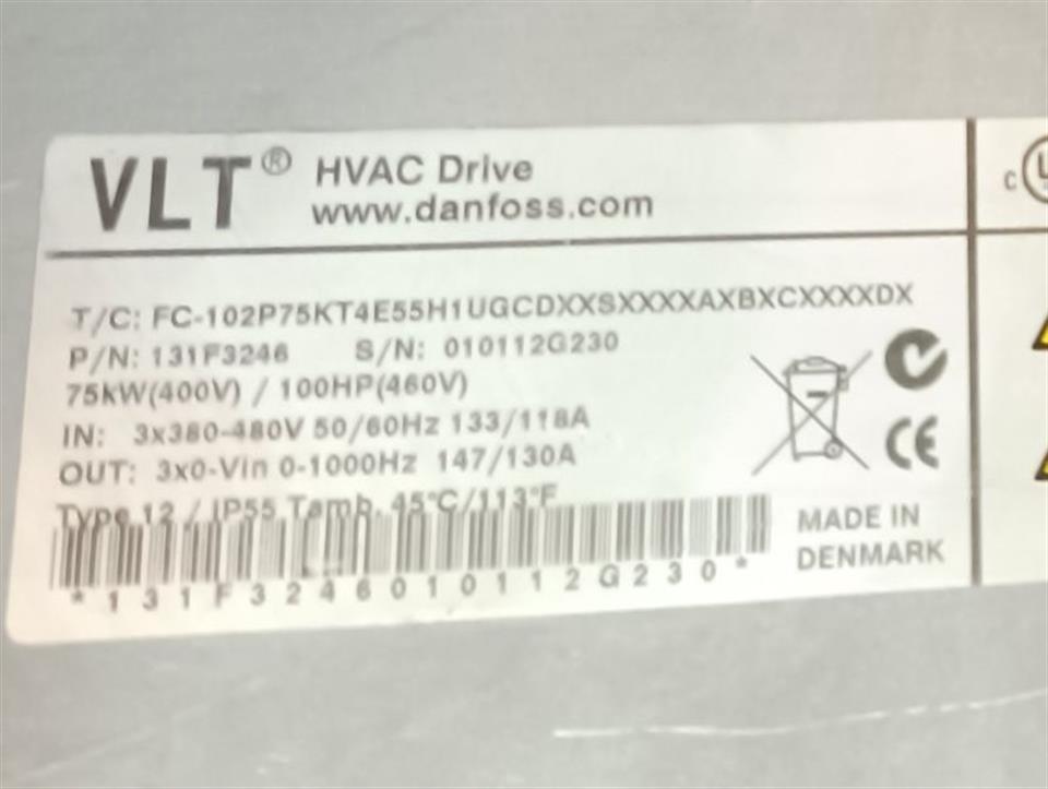 Danfoss FC-102P75KT4E55H1UGCDXXSXXXXAXBXCXXXXDX 131F3246 TESTED & TOP ZUSTAND