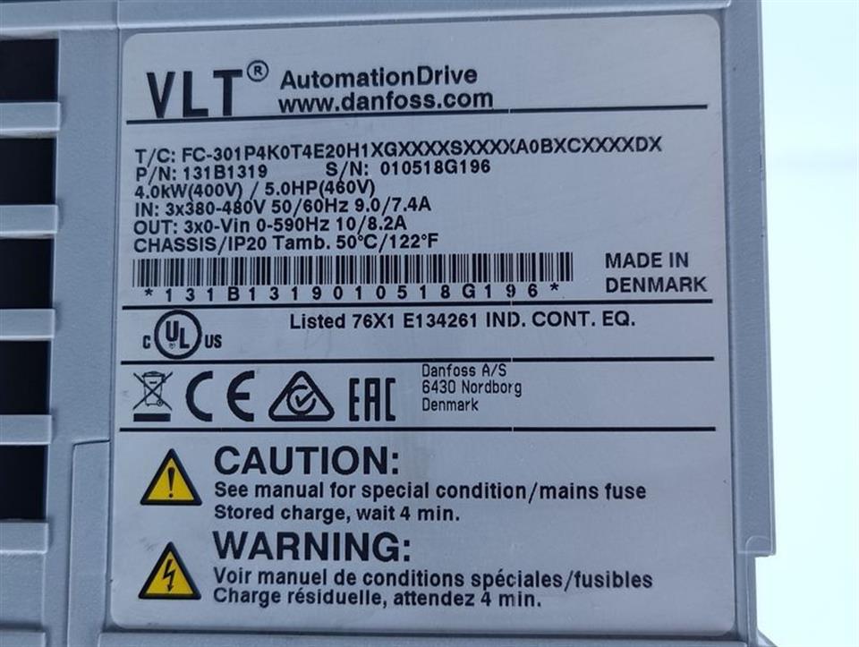 Danfoss FC-301 FC-301P4K0T4E20H1XGXXXXSXXXX P/N: 131B1319 TESTED & TOP ZUSTAND