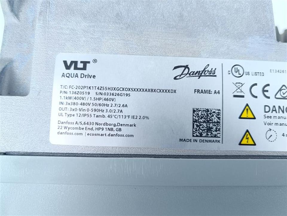 Danfoss VLT FC-202P1K1T4Z55H3X  + Fneo065-200A+0114P-W1B TESTED & NEUWERTIG
