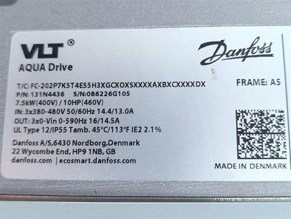 Danfoss VLT FC-202P7K5T4E55H3X + Xneo100-270A+0554P-W1B TESTED & NEUWERTIG