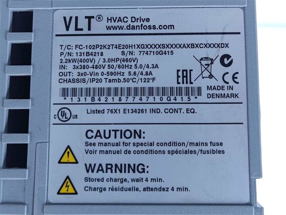 Danfoss VLT HVAC FC-102P2K2T4E20H1XGXXXXSXXXXAXBXCXXXXDX TESTED & TOP ZUSTAND