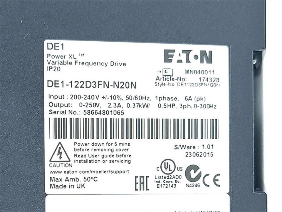EATON DE1 Power XL DE1-122D3FN-N20N 230V 0,37kW 2,3A TESTED & TOP ZUSTAND