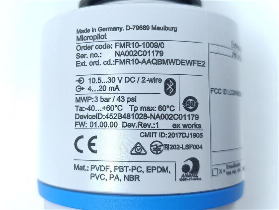 Endress+Hauser Microplot FMR10-1009/0 FMR10-AAQBMWDEWFE2 FCC ID LCGFMR2XK UNUSED