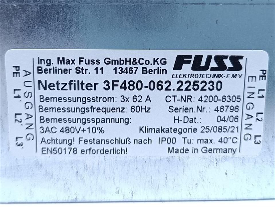 FUSS 3F480-062.225230 3x 62 A 60Hz TOP ZUSTAND