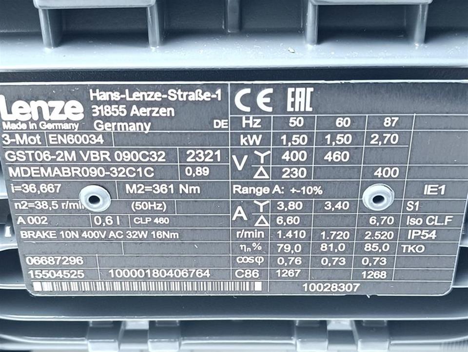 Lenze 3-Mot Getriebe Motor EN60034 GST06-2M-VBR-090C32 + MDEMABR090-32C1C UNUSED
