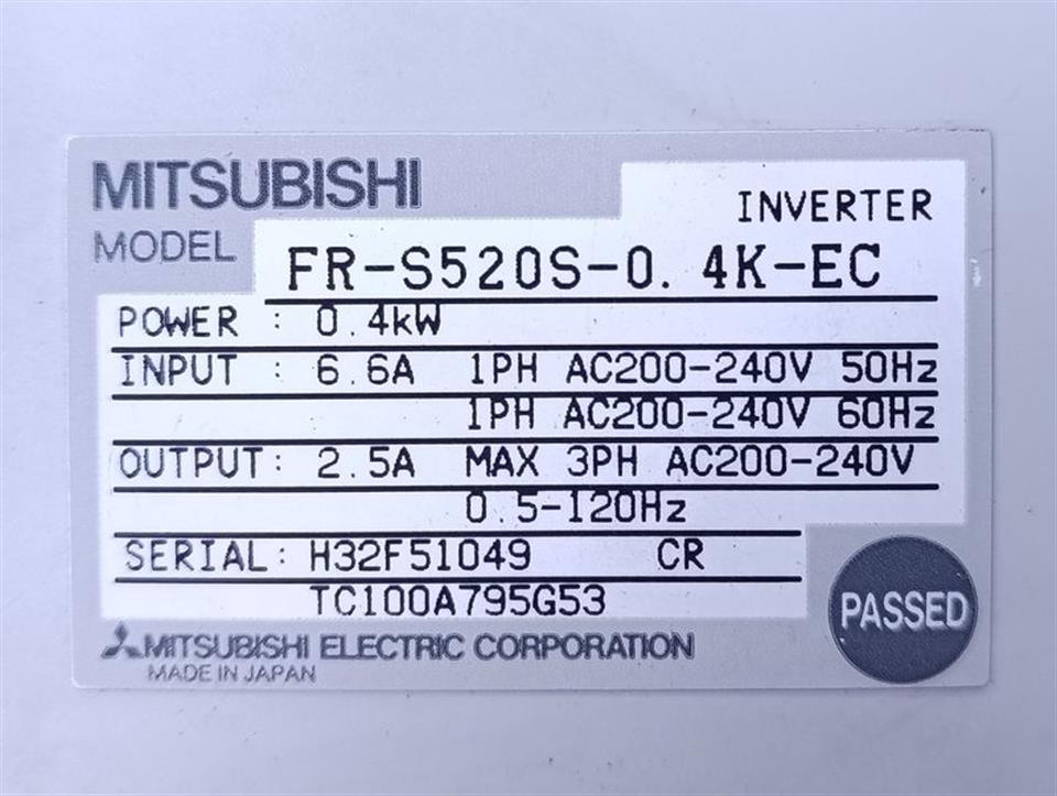 Mitsubishi FR-S520S-0. 4K-EC 2.5A 3PH AC200-240V TESTED & TOP ZUSTAND