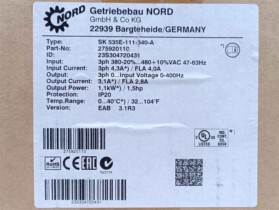 Nord SK 535E-111-340-A Part-No: 275920110 ID 23S304720431 UNUSED & OVP & SEALED