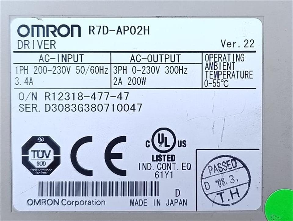 Omron Servo DRIVER Smartstep R7D-AP02H 230V 200W 50/60Hz NEUWERTIG