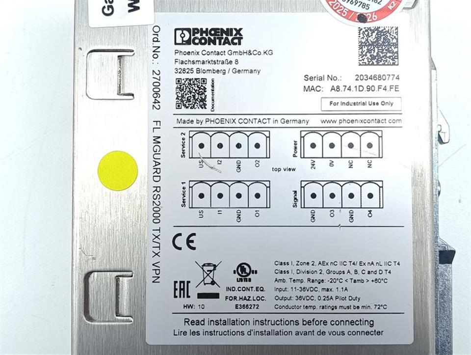 PHOENIX CONTACT FL MGUARD RS2000 TX/TX VPN Ord.No.: 2700642 TESTED & TOP ZUSTAND