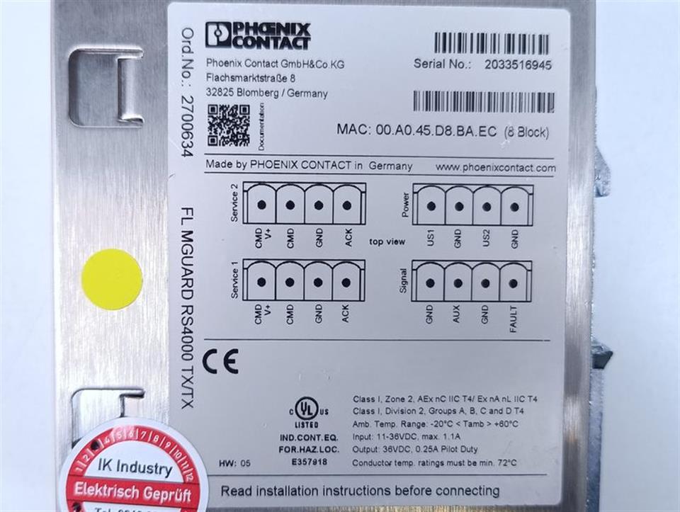 PHOENIX CONTACT FL MGUARD RS4000 TX/TX Ord. No.: 2700634 TESTED & TOP ZUSTAND