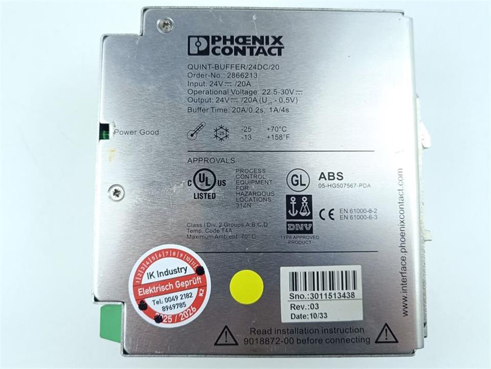 Phoenix Contact Quint-Buffer/24DC/20 Ord-Nr. 2866213 Rev 03 TESTED & TOP ZUSTAND
