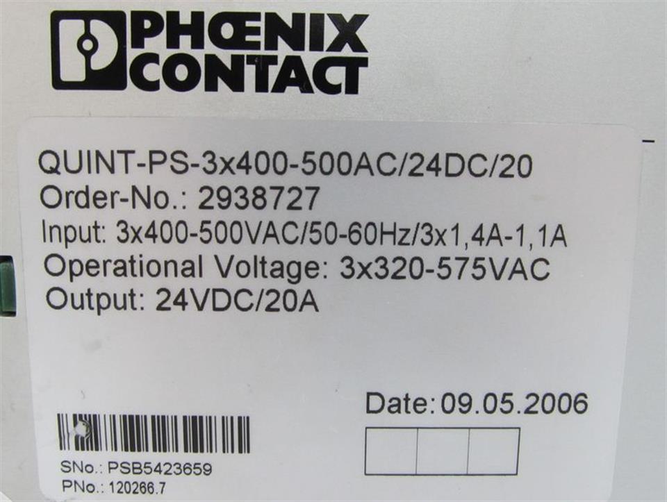 Phoenix Contact QUINT-PS-3x400-500AC/24DC/20 Netzteil 2938727 400V 20A tested