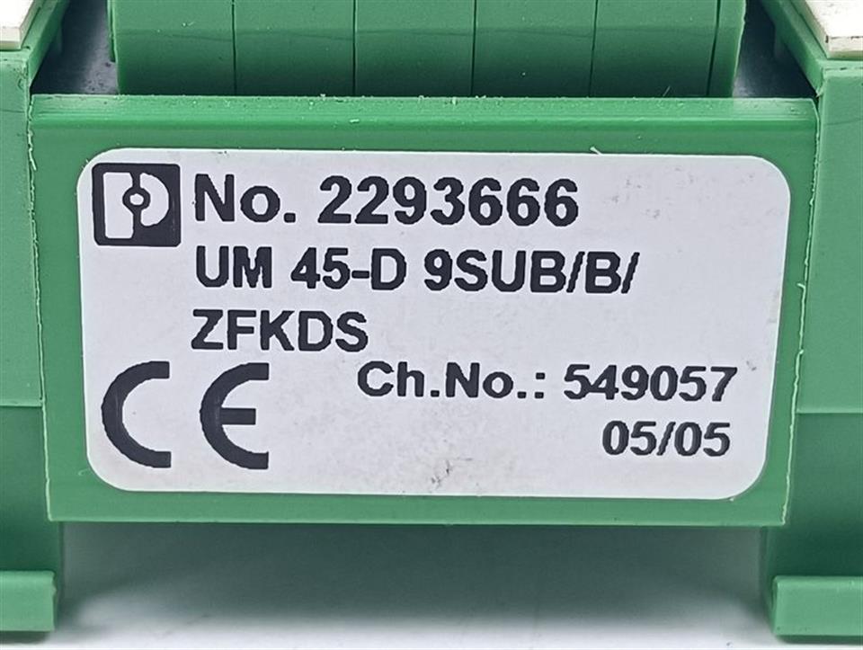Phoenix Contact Übergabemodul No. 2293666 UM 45-D 9SUB/B/ZFKDS TOP ZUSTAND