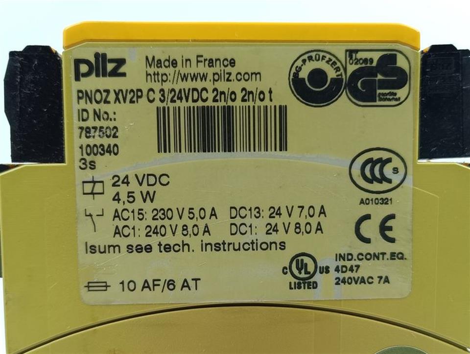 PILZ PNOZ XV2P C 3/24VDC 2n/o 2n/o t ID-No.: 787502 TESTED & TOP ZUSTAND